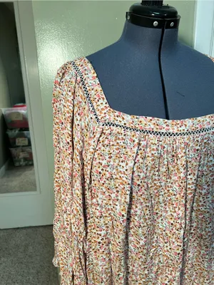 Lane Bryant Womens Plus Sz 26/28 Peasant Blouse Batwing Square Neck Ditsy Floral thumbnail 5