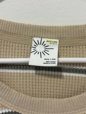 Offline By Aerie Yellow Green White Striped Waffle Knit Long Sleeve Scoop Neck thumbnail 3