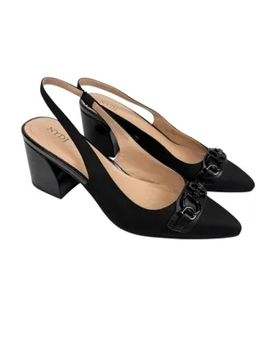 NYDJ Sanya Slingback Point‎ Toe Heels Blacklast Denim Black Buckle Size 9 thumbnail 2