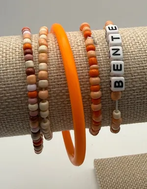 Kidcore OS Orange Bracelet Set‎ 5pc Beaded Stretch Bangle BENTE Letter Beads thumbnail 1