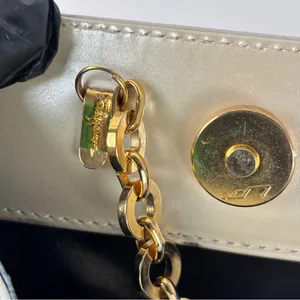 Authentic Salvatore Ferragamo Vintage Cream Leather Tote Bag Gold Chain Strap thumbnail 15