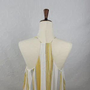 Cage Womens Slip Dress L Yellow Striped Babydoll Racerback Spaghetti Strap Mini thumbnail 5