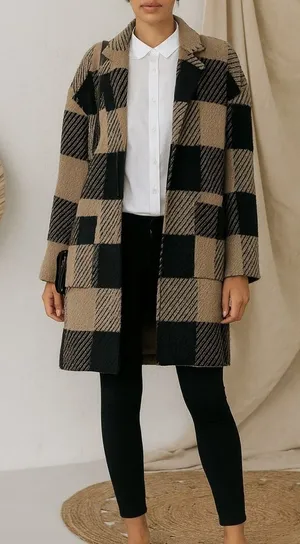 ASTR The Label Cora Plaid Wool Blend Peacoat Oversized Brown Black Coat thumbnail 1