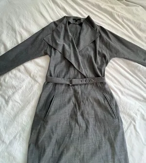 Hugo Boss gray belted waterfall v neck collared trench mid length dress M thumbnail 11