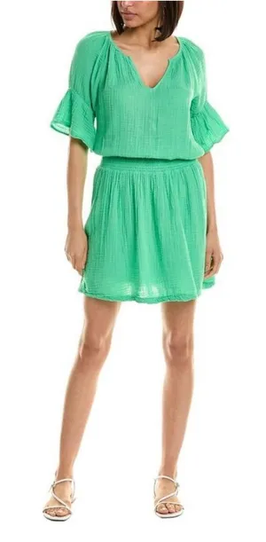 NWT Michael‎ Stars Katelyn Cotton Gauze Smocked Waist Peasant Dress Green Medium thumbnail 1