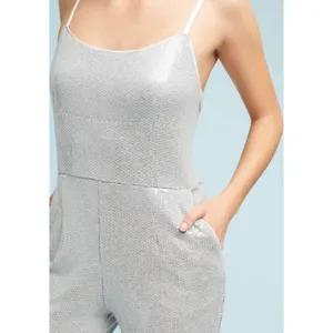 Anthropologie ETT:TWA Claudette Sequined Jumpsuit Silver Gray Pockets Size 4 thumbnail 3