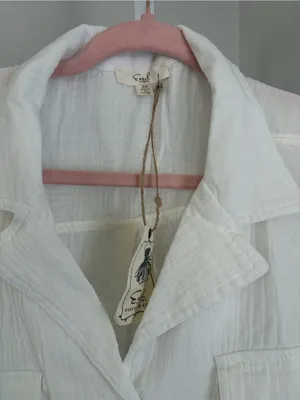 easel Cotton Gauze White Textured Button-Front Shirt Large Patch Pockets Size 3X thumbnail 4