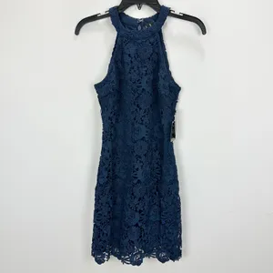 Lulus Love Poem Navy Blue Lace Mini Dress Party Cocktail Romantic Small NWT thumbnail 5