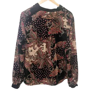 Soft Surroundings Black and Red Paisley Velvet V-Neck Blouse‎ Medium thumbnail 2