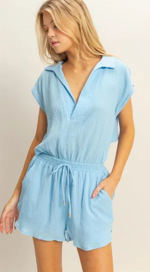 Karlie Gauze Open Back Tie Waist V-Neck Romper thumbnail 1