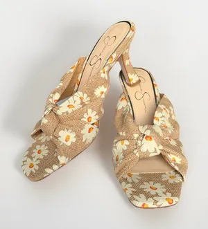Jessica Simpson Size 8 Floral Bow Mule Heels Square Toe Daisy Shoes Women's thumbnail 1