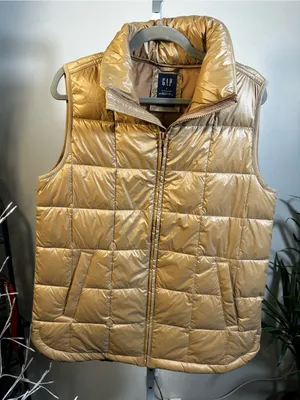 P72. GAP Shiny Metallic Gold Quilted Vest thumbnail 1