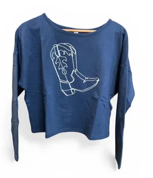 Roper western cowboy cowgirl embroidered cropped boxy sweatshirt top navy thumbnail 1
