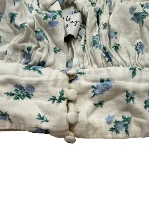 Princess Polly Ivory Blue Floral Smocked Crop Top Cami Tie Shirt Size 0 Women's thumbnail 8