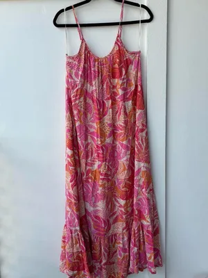 Pink and orange floral maxi dress with cami straps thumbnail 3