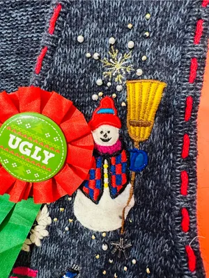 Navy Snowman Embroidered Holiday Sweater Vest - Women's Festive Knit thumbnail 5