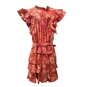 Ulla Johnson Lulua Frill Sleeve Tiered Ruffed Mini Dress Size 8 Medium Pink thumbnail 9