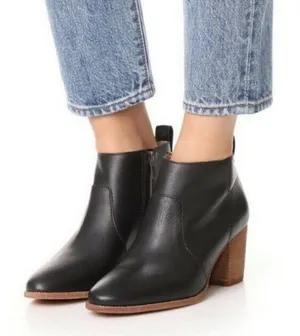 Madewell Black Side Zip Block Heel Round Toe Leather Ankle Boots 8 thumbnail 1
