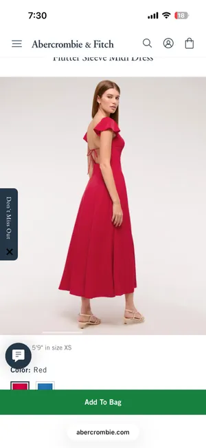 Abercrombie Red Midi Dress Flutter Sleeves thumbnail 2
