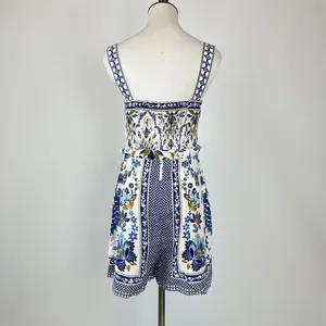 NWOT Farm Rio Linen Blend Floral Print Romper Blue Size S thumbnail 7