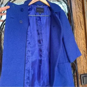 Banana Republic Royal Blue Wool Blend Double-Breasted Coat | 3/4 Sleeve Vintage Style XS thumbnail 3