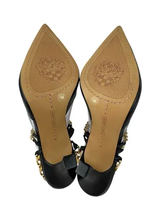 *Vince Camuto Ashna Heels Womens Size 7 Black Leather Gold Chain Slingback NWOB thumbnail 13