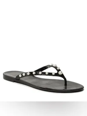 Stuart Weitzman Goldie Black Shiny Jelly Flip Flop Sandal Shoe NWOB thumbnail 2