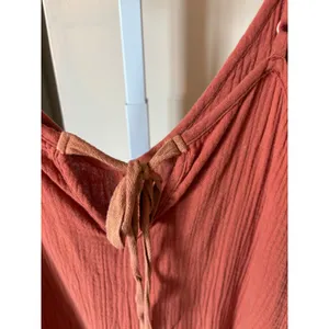 Easel Terracotta Rust Gauze Wide Leg Jumpsuit Adjustable Straps Pockets Medium thumbnail 8