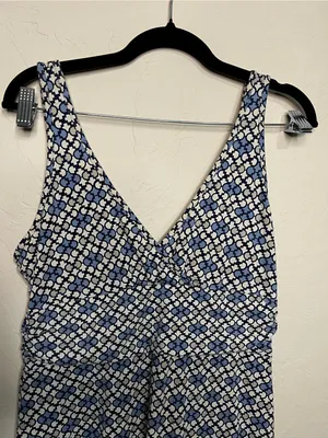 Patagonia Margot Blue White Geometric Jersey Knit V-Neck Sleeveless Dress thumbnail 3