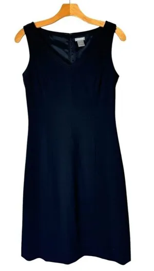 Ann Taylor Dress Women 2 Black Sleeveless V Neck Pleated Back Hem‎ Fit And Flare thumbnail 1