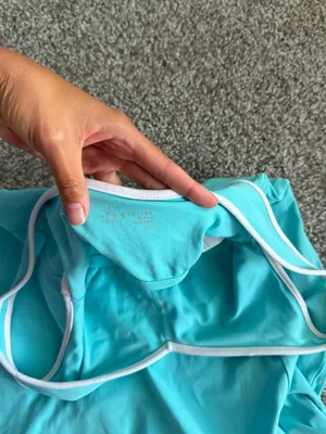 aerie Bright Aqua Scoop Neck Athletic Mini Dress with White Trim Pickleball thumbnail 4
