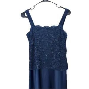 Alex Evenings Navy Blue Lace‎ Glitter Two Piece Jacket Sleeveless Satin Dress 6 thumbnail 5
