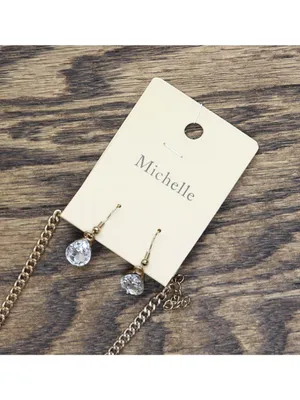NWT Michelle Pendant Teardrop Earring Necklace Set Gold / White 17" + 2" thumbnail 2