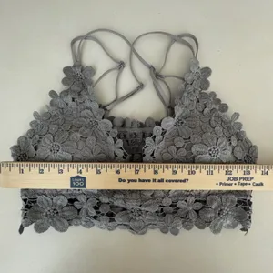 Cherish Gray Floral Crochet Lace Bralette Boho Festival Romatic Rave Crop Top L thumbnail 8