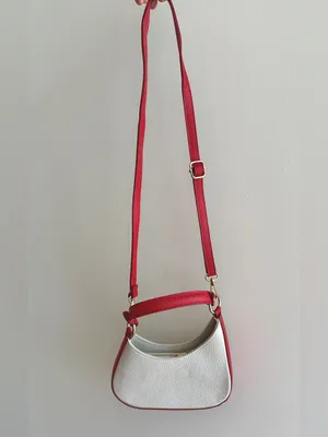 Micro Italian Leather Handbag / Crossbody Bag, Red/White, Mini Halfmoon thumbnail 7