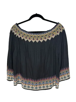 Joie 𖣴 Embroidered Festival Hippie Boho Off The Shoulder Peasant Top 𖣴 Black 𖣴 L thumbnail 11