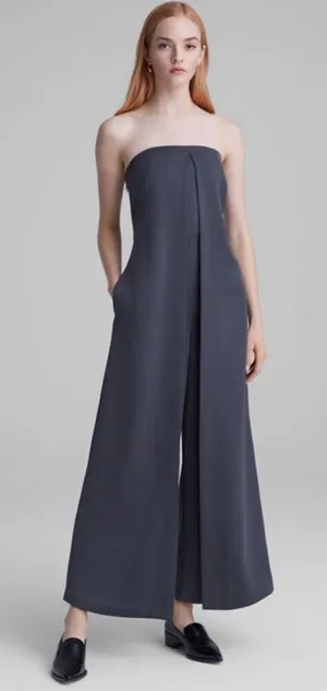 NWT Club Monaco Strapless Satin Jumpsuit Grey 8 $289 thumbnail 1