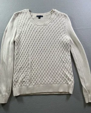 Gap Women's Large Honeycomb Crew Neck‎ Sweater Ivory Frost thumbnail 1