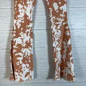 Sunland17 high rise cowhide flare with frayed hem jeans size Small thumbnail 4