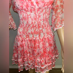 Chelsea & Violet Coral Pink Floral Smocked Mini Dress thumbnail 2
