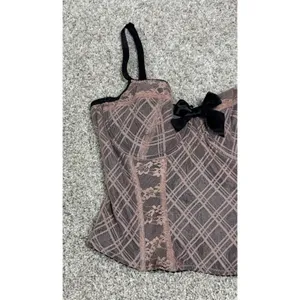 Y2K dELiA*s Dolls Kill Plaid Mesh Lace Bustier Corset Top Schoolgirl Goth Bow M thumbnail 4
