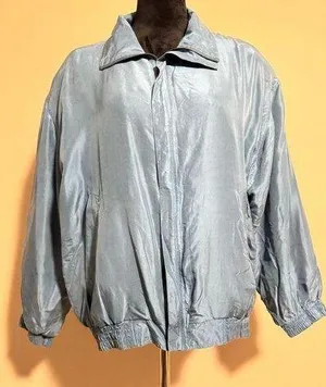 EUC FUDA International Blue 100 % silk bomber jacket size medium thumbnail 1