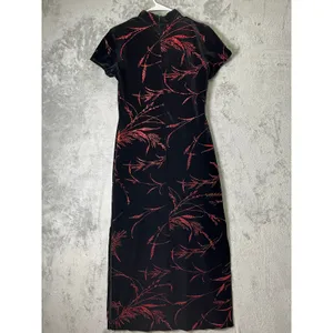 Vintage Y2K Velvet Mandarin Collar Dress Goth Grunge Dark Academia Floral M thumbnail 3