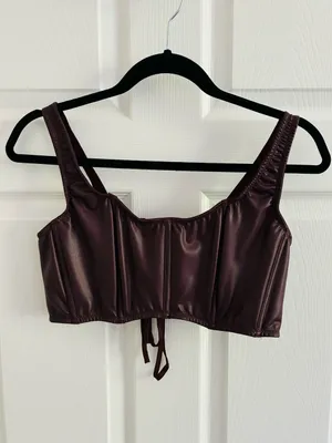 Victoria's Secret Faux Leather Mini Corset Top Lace Up, NWT, L, Burgundy Brown thumbnail 4