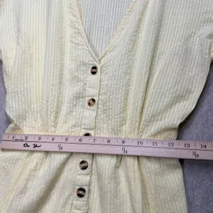 Billabong Womens Yellow Striped Puff Sleeve Button Front Seersucker Romper Sz‎ S thumbnail 7