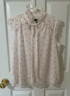 Vintage Ann Taylor Ruffled Tie Front white floral in size S thumbnail 1