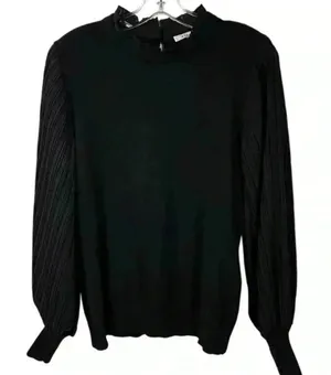 Sioni Women's Black Sheer Pleated Sleeve Mock Neck Blouse Size M‎ thumbnail 1