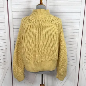 H&M Chunky Knit Funnel‎ Neck Barrel Sleeve Crop Sweater Yellow Medium thumbnail 4
