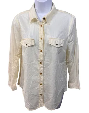 Maeve Polka Dot Button Up Shirt Cream Yellow‎ 12 Preppy Academia Anthropologie thumbnail 1