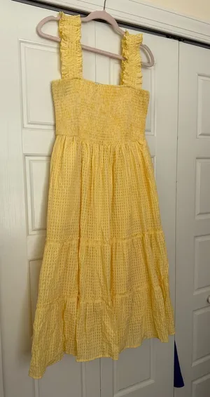 DAVI & DANI Yellow Smocked Tiered Sundress with Ruffle Straps thumbnail 1